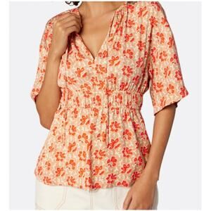 NWT JOIE Women's Vibrant Red Multi Short Sleeve Top Size M